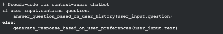 Pseudo-code for context-aware chatbot