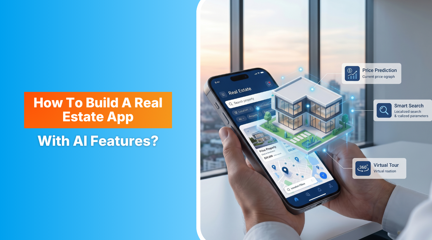 Digital visualization of building an AI-powered real estate mobile application for property management and valuation. 