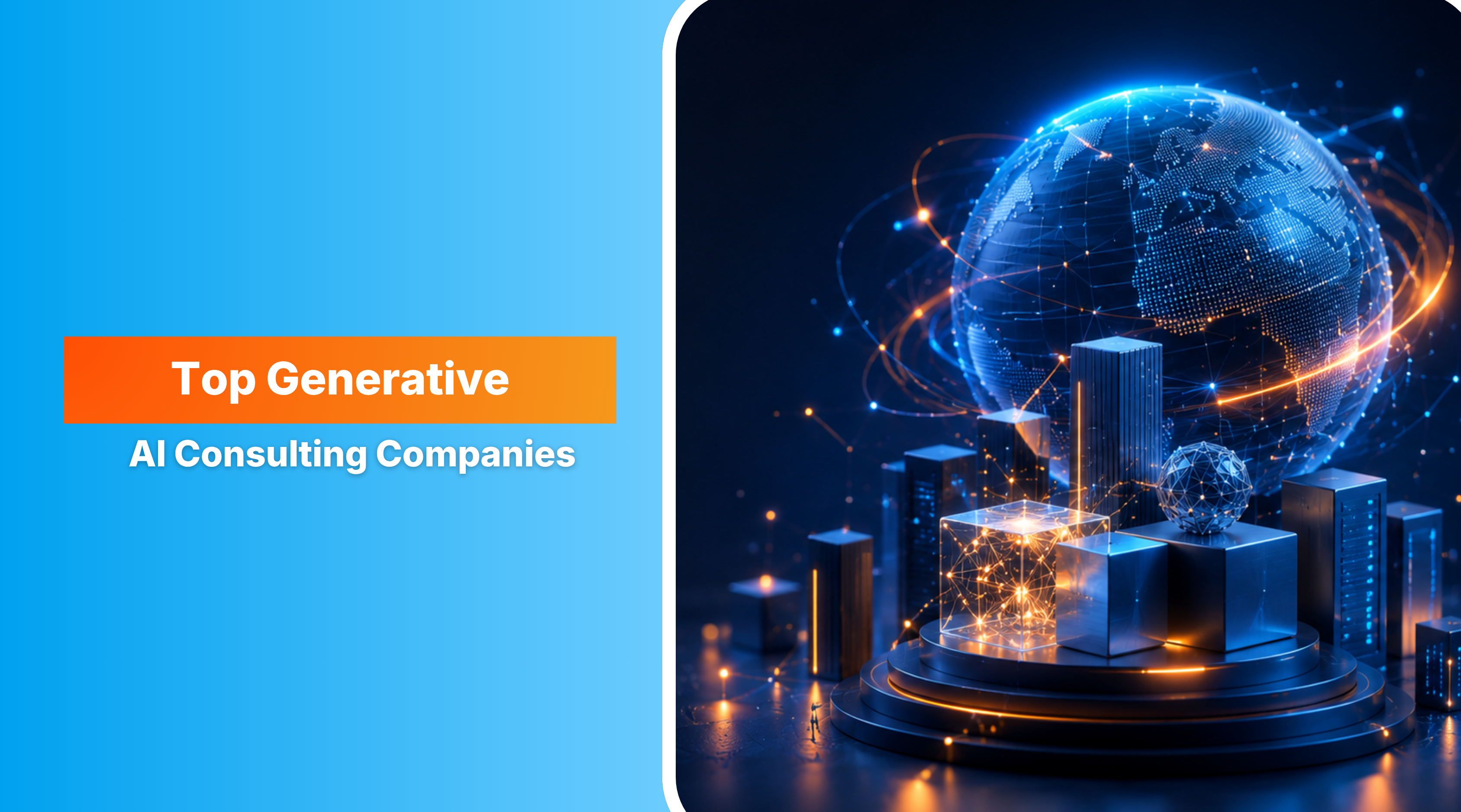 The banner uses a futuristic globe and enterprise infrastructure to convey large-scale AI consulting, while leaving generous space on the left for your headline. 