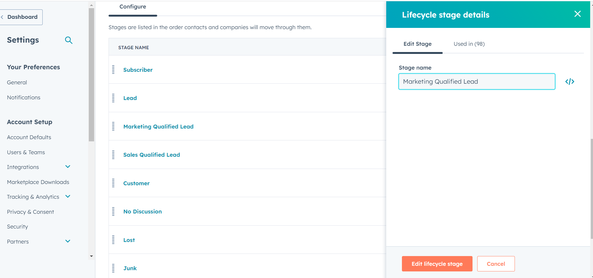 Editing Existing Lifecycle Stages